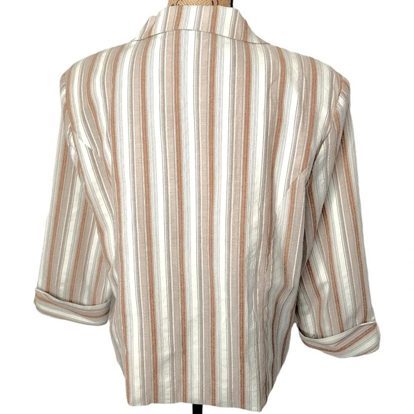 Dressbarn Womens Striped Linen Lightweight Lined Blazer Size Large Cream - Picture 3 of 16